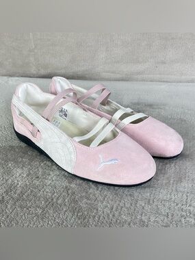 Puma Speedcat Ballet Flats Womens Size 9 Pink White Suede Shoes Comfort NEW